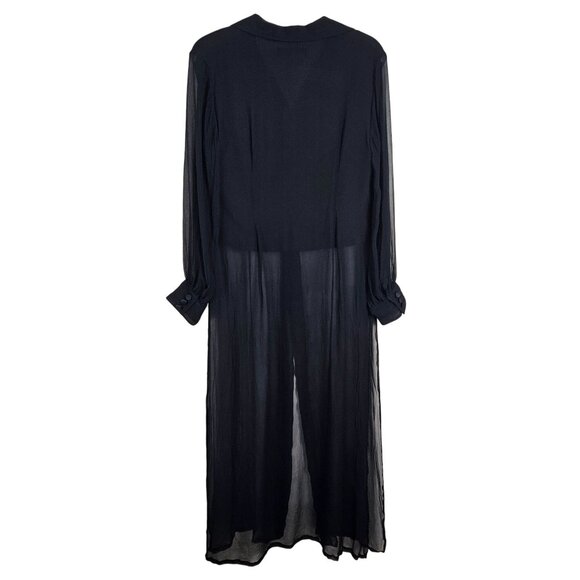 Maggy London Sheer Black Long Buttoned Duster Silk Jacket and Pants Size 10 Pet - Picture 2 of 13
